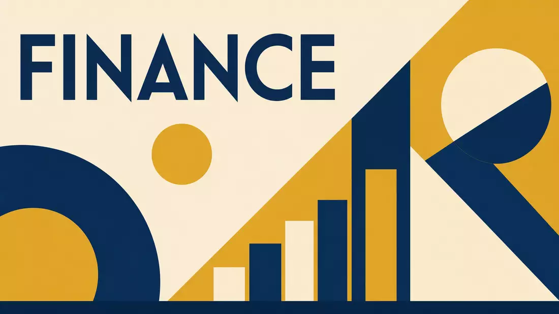 Geometrisches Bauhaus-Poster mit Wachstumsbalken und Schriftzug FINANCE