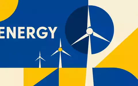 Vestas Wind Systems A/S (DK0010268606) steht für Windenergie, illustriert als geometrisches Bauhaus-Poster mit Turbinen-Motiv - Foto: THN