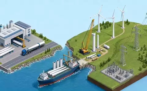Vestas Wind Systems A/S (DK0010268606) deckt die gesamte Wertschöpfungskette ab, isometrisch von Produktion bis Netzanschluss - Foto: THN