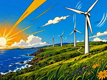 Vestas Wind Systems A/S (DK0010268606) inspiriert dieses farbenfrohe Pop-Art-Comic mit Windturbinen an der Küste - Foto: THN