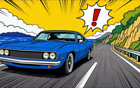 Admiral Group plc (ISIN GB00B02J6398) versichert Autofahrer, dargestellt als farbenfrohe Pop-Art-Comic-Szene mit Fahrzeug - Foto: THN