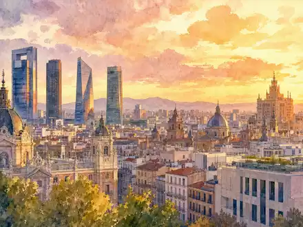 Repsol S.A. (ISIN ES0173516115) hat seinen Firmensitz in Madrid, dargestellt hier als stimmungsvolles Aquarellgemälde - Foto: THN