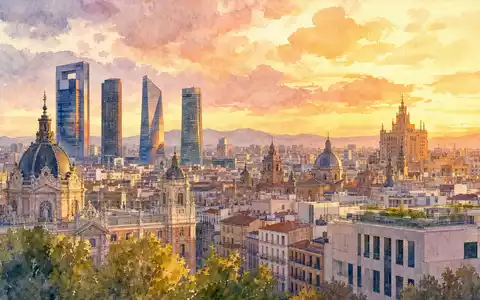 Repsol S.A. (ISIN ES0173516115) hat seinen Firmensitz in Madrid, dargestellt hier als stimmungsvolles Aquarellgemälde - Foto: THN