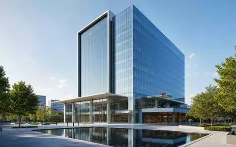 Repsol S.A. (ISIN ES0173516115) nutzt moderne Bürogebäude, visualisiert als schlankes Architektur-Render mit Glasfassade - Foto: THN
