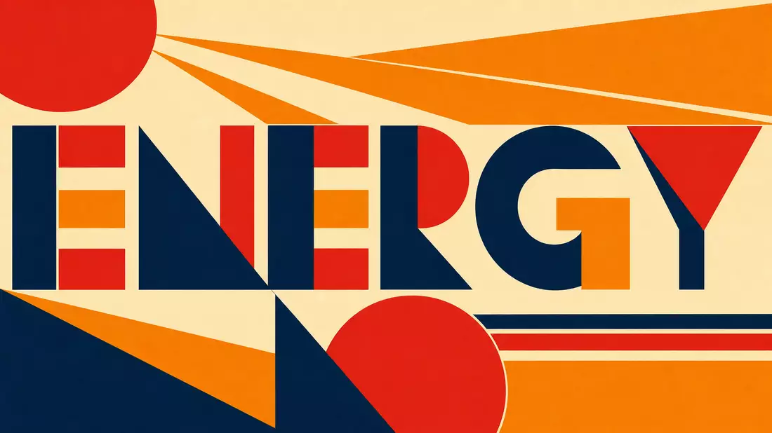 Geometrisches Bauhaus-Poster mit Kreisen, Dreiecken und dem Schriftzug ENERGY
