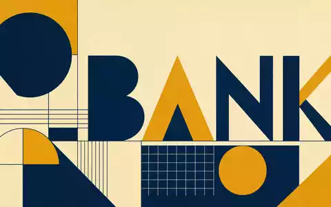 Bauhaus-Poster mit Schriftzug BANK repräsentiert Sektor von CaixaBank S.A. (ISIN ES0140609019), spanische Bank aus Valencia - Foto: THN