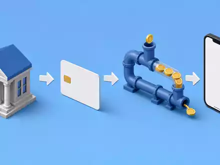 Isometrische 3D-Grafik zeigt Bankprozesskette, passend zu CaixaBank S.A. (ISIN ES0140609019) und deren digitalem Zahlungsverkehr - Foto: THN