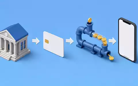 Isometrische 3D-Grafik zeigt Bankprozesskette, passend zu CaixaBank S.A. (ISIN ES0140609019) und deren digitalem Zahlungsverkehr - Foto: THN