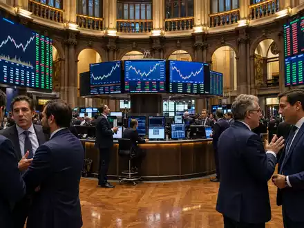 Börsen-Editorial vom Trading-Floor mit Charts symbolisiert CaixaBank S.A. (ISIN ES0140609019) im spanischen Leitindex IBEX 35 - Foto: THN