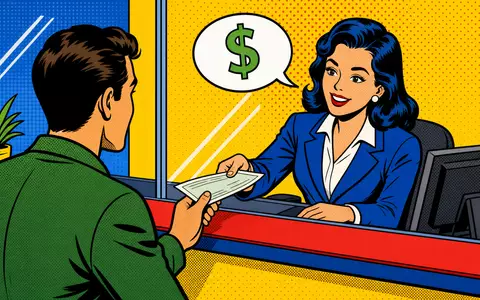 Pop-Art-Comic zeigt freundliche Bankschalter-Szene, kreativ inspiriert von CaixaBank S.A. (ISIN ES0140609019) als Retailbank - Foto: THN