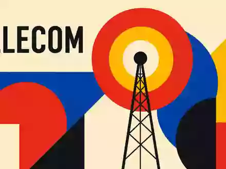 Geometrisches Bauhaus-Poster mit Sendemast-Symbolik steht sinnbildlich für Cellnex Telecom S.A., ISIN ES0105066007, Spanien - Foto: THN