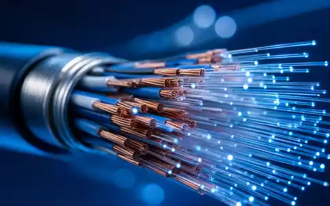 Makroaufnahme leuchtender Glasfaserkabel veranschaulicht Cellnex Telecom S.A., ISIN ES0105066007, technologisches Rückgrat der Telekommunikationsinfrastruktur - Foto: THN