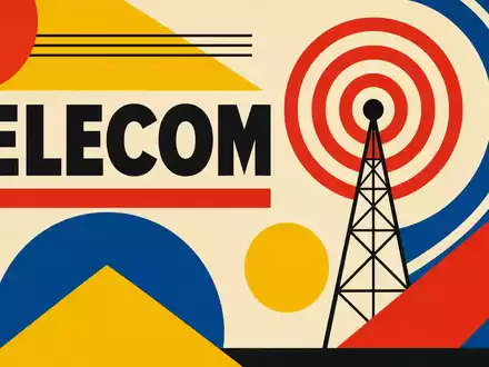 Telefónica S.A. (ISIN ES0178430E18) inspiriert dieses geometrische Bauhaus-Poster mit Sendemast und Signalwellen zum Telekommunikationssektor - Foto: THN