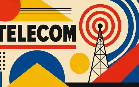 Telefónica S.A. (ISIN ES0178430E18) inspiriert dieses geometrische Bauhaus-Poster mit Sendemast und Signalwellen zum Telekommunikationssektor - Foto: THN