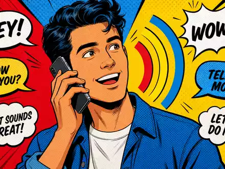 Telefónica S.A. (ISIN ES0178430E18) steht sinnbildlich für mobile Kommunikation, dargestellt als farbenfrohe Pop-Art-Comic-Illustration eines Telefonats - Foto: THN