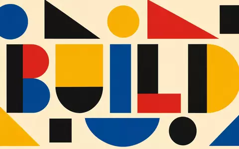 Compagnie de Saint-Gobain S.A. (FR0000125007) steht fĂĽr Bauwesen, dargestellt im geometrischen Bauhaus-Poster mit BUILD-Schriftzug - Foto: THN