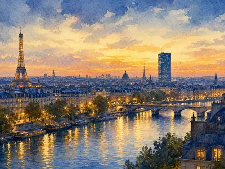 Aquarellmalerei der Pariser Skyline steht sinnbildlich für Accor S.A., Unternehmen mit ISIN FR0000120404 - Foto: THN