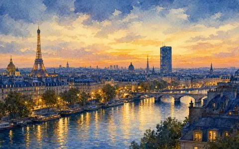 Aquarellmalerei der Pariser Skyline steht sinnbildlich für Accor S.A., Unternehmen mit ISIN FR0000120404 - Foto: THN