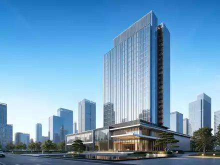 Modernes Architektur-Rendering eines Hochhauses visualisiert die Expansion von Accor S.A., ISIN FR0000120404, im globalen Hotelgeschäft - Foto: THN