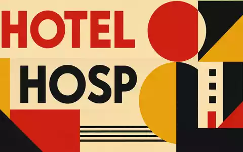 Geometrisches Bauhaus-Poster mit Sektor-Schriftzug HOTEL und HOSP symbolisiert die Branche von Accor S.A., ISIN FR0000120404 - Foto: THN