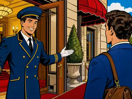 Farbenfrohe Pop-Art-Comic-Szene mit Hotelpage steht sinnbildlich für den Gastgewerbe-Konzern Accor S.A., ISIN FR0000120404 - Foto: THN