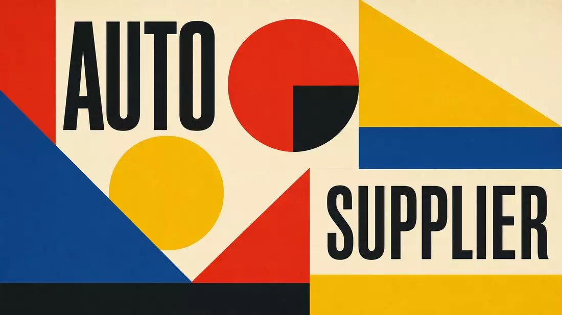 Geometrisches Bauhaus-Poster mit Kreisen, Dreiecken und Schriftzug AUTO SUPPLIER