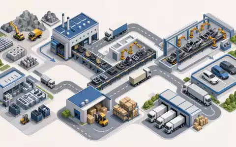 Isometrisches 3D-Diagramm veranschaulicht die Wertschöpfungskette der Automobilzulieferung von Forvia SE, ISIN FR0000121147 - Foto: THN