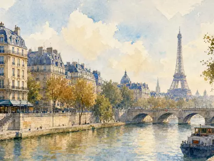 Aquarellmalerei der Seine und des Eiffelturms repräsentiert den Pariser Standort von Eurazeo SE, FR0000121121 - Foto: THN