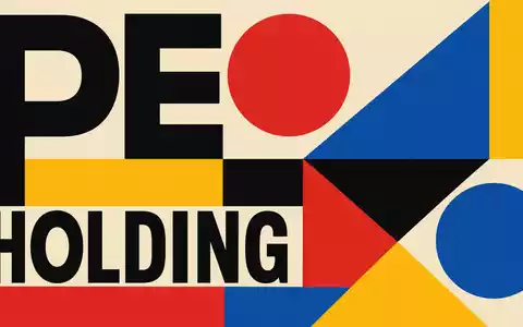 Bauhaus-Poster mit Begriffen PE und HOLDING symbolisiert den Sektor von Eurazeo SE, FR0000121121, Paris - Foto: THN