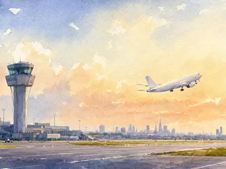 Aquarellmalerei zeigt startendes Flugzeug über Londons Skyline, easyJet plc, ISIN GB00B7KR2P84, britische Fluggesellschaft - Foto: THN
