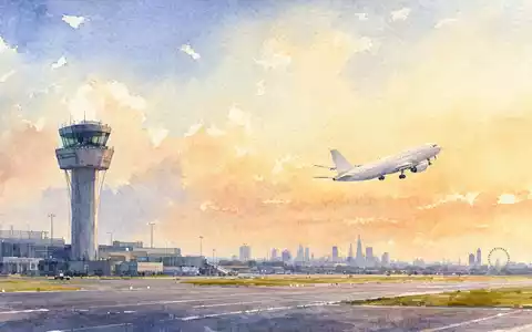 Aquarellmalerei zeigt startendes Flugzeug über Londons Skyline, easyJet plc, ISIN GB00B7KR2P84, britische Fluggesellschaft - Foto: THN