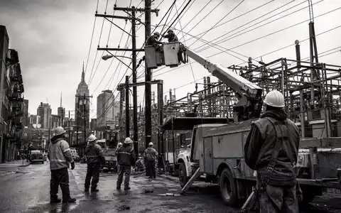 Consolidated Edison Monteure Stromleitung Reparatur New York City dokumentarisch Schwarzweiß Reportage US2091151041 - Foto: THN