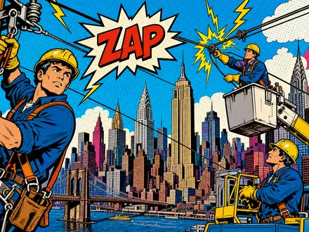 Consolidated Edison Comic Elektriker Hochspannungsmast New York Pop Art Halbtondruck ZAP US2091151041 - Foto: THN