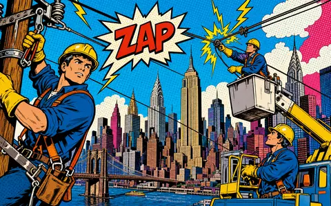 Consolidated Edison Comic Elektriker Hochspannungsmast New York Pop Art Halbtondruck ZAP US2091151041 - Foto: THN