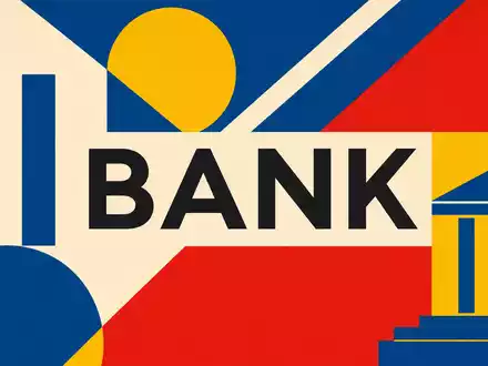 Comerica Inc. Bauhaus geometrisches Poster für den BANK Sektor in Rot Blau und Gelb US2003401070 - Foto: THN