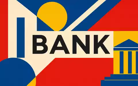 Comerica Inc. Bauhaus geometrisches Poster für den BANK Sektor in Rot Blau und Gelb US2003401070 - Foto: THN