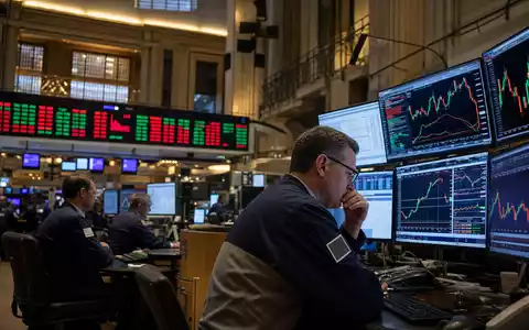 Comerica Inc. NYSE Börsenparkett mit Händlern Bankaktien Charts auf Monitoren Editorial US2003401070 - Foto: THN
