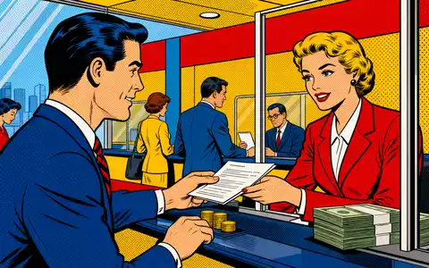Comerica Inc. Pop Art Comic zeigt Bankschalter Halbtonraster farbig Retro Kundenszene US2003401070 - Foto: THN