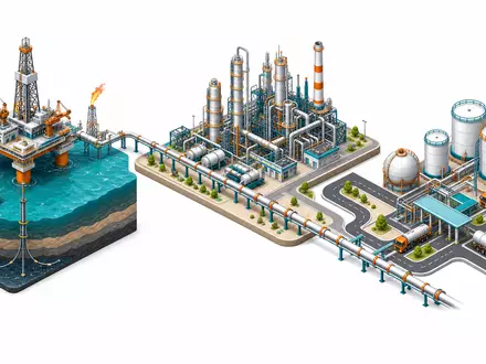 ConocoPhillips isometrisches 3D Diagramm der Öl und Gas Wertschöpfungskette von Förderung bis Vertrieb, US20825C1045 - Foto: THN