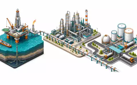ConocoPhillips isometrisches 3D Diagramm der Öl und Gas Wertschöpfungskette von Förderung bis Vertrieb, US20825C1045 - Foto: THN