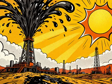 ConocoPhillips Pop Art Comic zeigt sprudelnden Ölturm in leuchtenden Farben als Energie Sektor Symbol, US20825C1045 - Foto: THN
