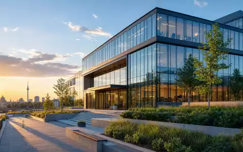 CompuGroup Medical repräsentiert moderne Gesundheits-IT durch futuristisches Bürogebäude-Render in Deutschland, ISIN DE000A288904 - Foto: THN
