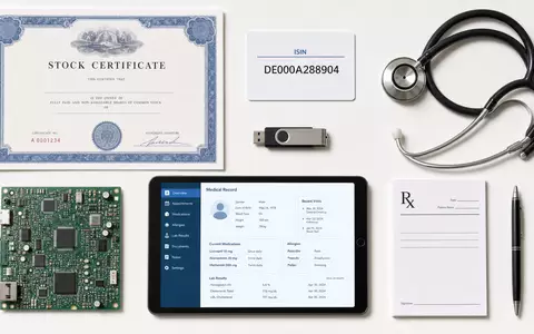 CompuGroup Medical Aktie DE000A288904 als Flatlay mit Aktienzertifikat, ISIN-Karte und medizinischen Digitalgeräten - Foto: THN