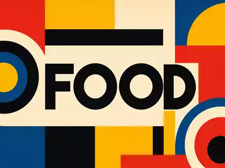 Conagra Brands US2058871029 als Bauhaus Poster mit geometrischen Primärfarben und dem Sektor Schriftzug FOOD - Foto: THN