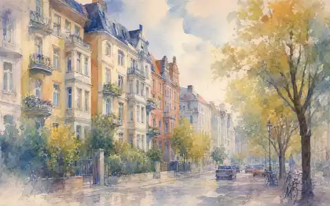 Grand City Properties LU0775917882 als stimmungsvolles Aquarell einer Berliner Wohnstraße mit historischen Gründerzeit-Gebäuden - Foto: THN