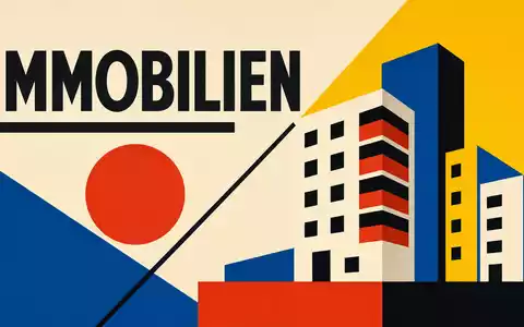 Grand City Properties LU0775917882 als geometrisches Bauhaus-Poster mit Hochhaus-Silhouetten und dem Sektor-Text IMMOBILIEN - Foto: THN
