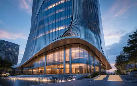 Global Payments US37940X1028 modernes Glas Hochhaus als CGI Architektur Render im Abenddämmerungslicht - Foto: THN