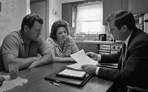 Globe Life Inc. Schwarzweiß-Reportage eines Versicherungsberaters beim Hausbesuch einer Familie, ISIN US37959E1029 - Foto: THN