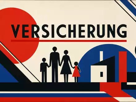 Globe Life Inc. Bauhaus-Poster mit Sektor-Text VERSICHERUNG und abstrakten Familiensilhouetten, ISIN US37959E1029 - Foto: THN