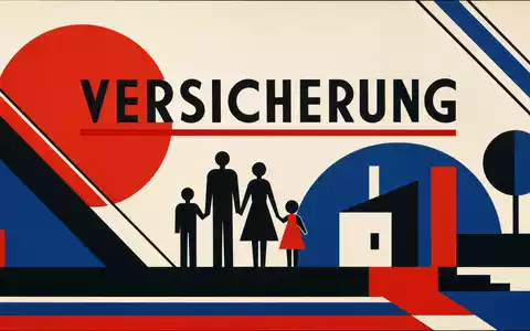 Globe Life Inc. Bauhaus-Poster mit Sektor-Text VERSICHERUNG und abstrakten Familiensilhouetten, ISIN US37959E1029 - Foto: THN